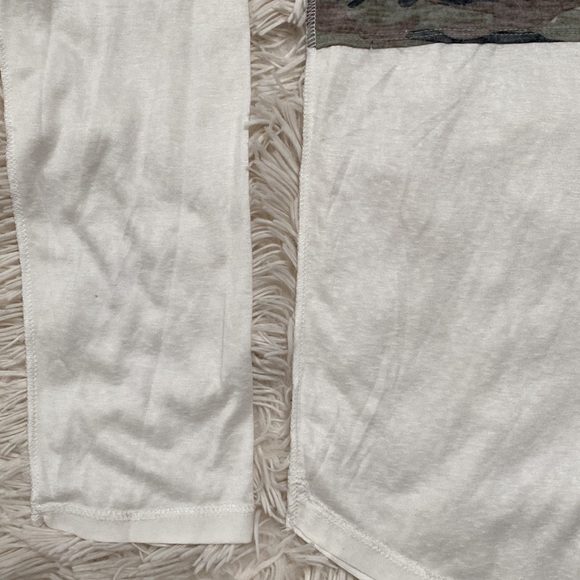 Hem & Thread Camo Exposed Hem Top 💗 White Olive & Brown - Picture 11 of 15